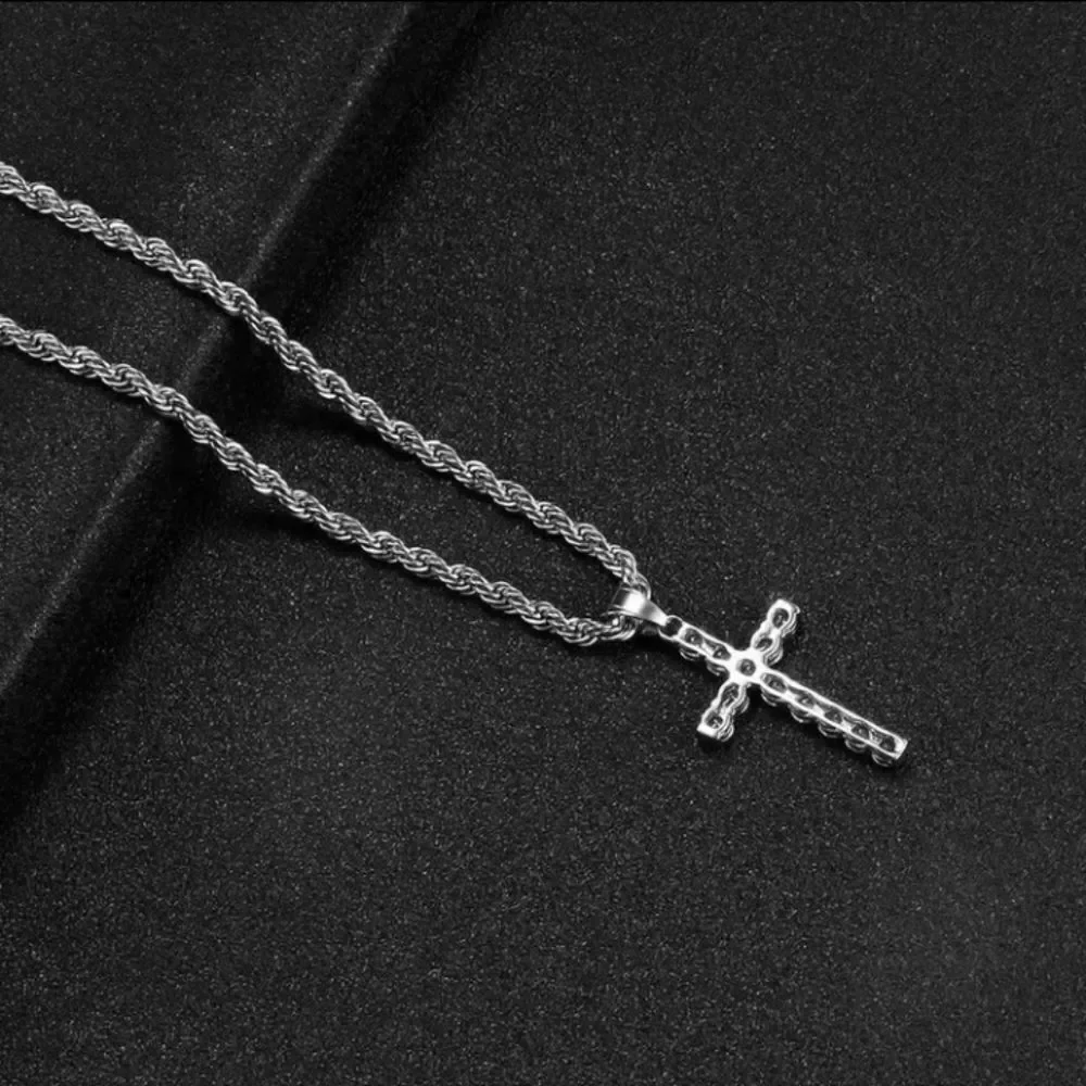 Unisex Simulated Diamond cross pendant necklace 23 inches